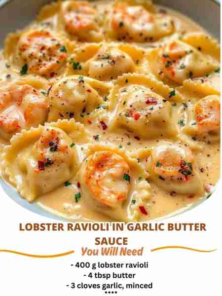 Lobster Ravioli in Garlic Butter Sauce 🦞🍝 Ingredients: - 400 g lobster ravioli - 4 tbsp butter - 3...