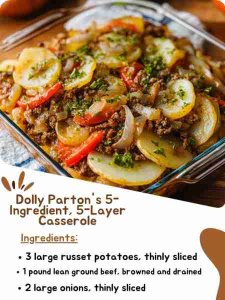 Dolly Parton's 5-Ingredient, 5-Layer Casserole Ingredients: 3 large russet potatoes, thinly sliced...