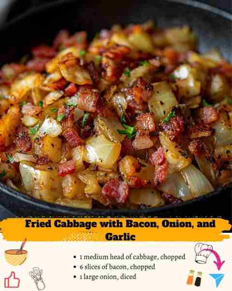 Fried Cabbage with Bacon, Onion, and Garlic Ingredients: Main Ingredients: 1 medium head of cabbage,...