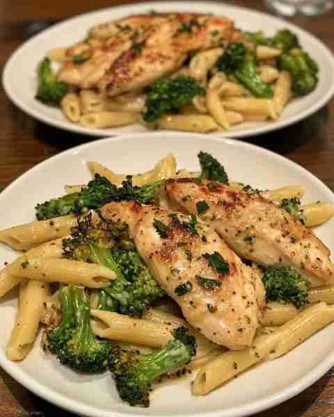Garlic Parmesan Chicken with Roasted Broccoli Penne Creamy Garlic Parmesan Crusted Chicken over Roas...