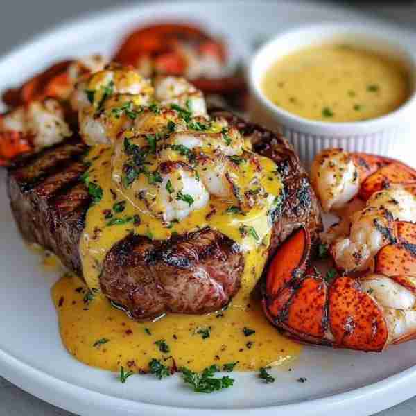 Steak and Lobster Extravaganza 🍤🥩 Treat yourself to a luxurious blend of tender steak and buttery...