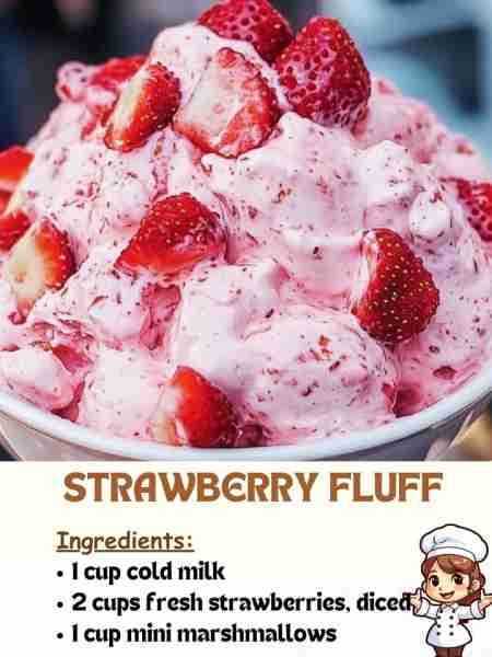 Strawberry Fluff Ingredients: 1 cup cold milk 2 cups fresh strawberries, diced 1 cup mini marshmall...