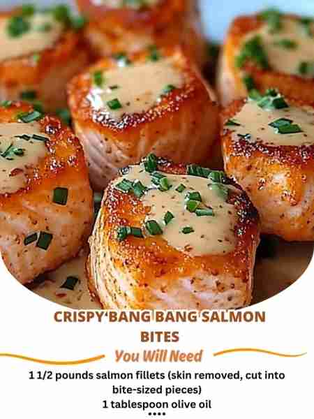 Crispy Bang Bang Salmon Bites Ingredients: For the Salmon Bites: 1 1/2 pounds salmon fillets (skin r...