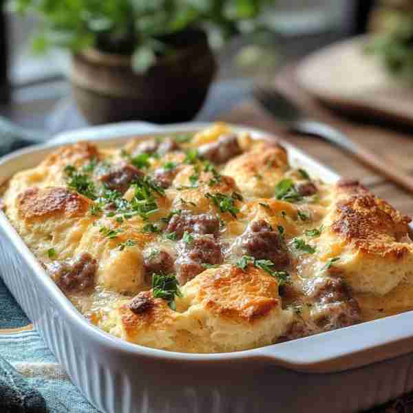 🥞 Biscuits & Gravy with Beef Sausage & Egg Breakfast Casserole 🍳 Cozy up your morning with this de...