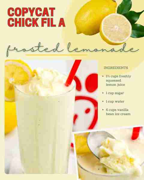 COPYCAT CHICK FIL A FROSTED LEMONADE! Check top comment for the recipe ingredients: 1⅓ cups freshly...