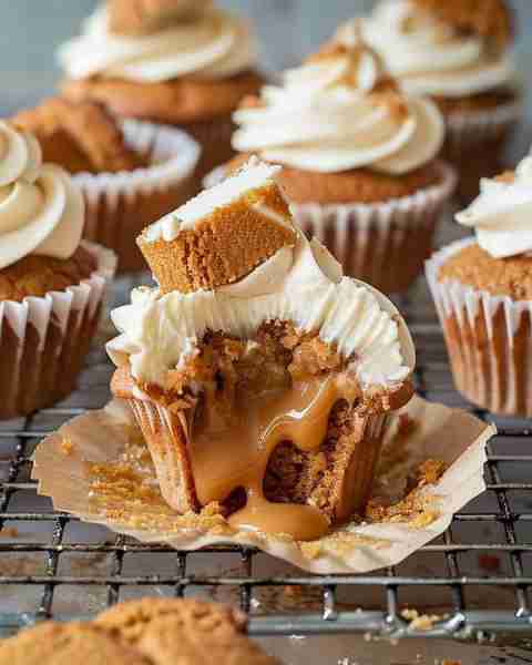 Biscoff Cupcakes with Creamy Cookie Butter Filling 🍪✨ Ingredients For the cupcakes: 1 ½ cups all-p...
