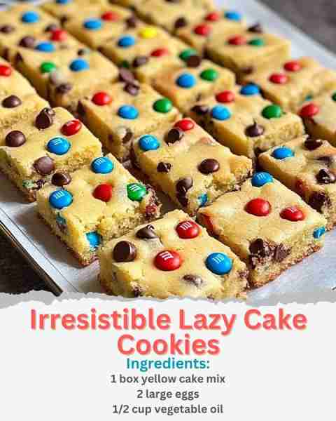 Irresistible Lazy Cake Cookies Ingredients: 1 box yellow cake mix 2 large eggs 1/2 cup vegetable oil...