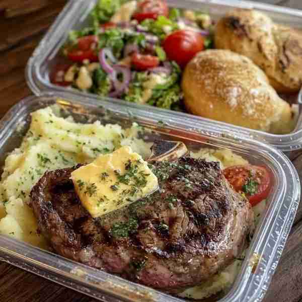 Ribeye Steak with Garlic Mashed Potatoes 🥩🥔 Indulge in a juicy ribeye steak and creamy mashed pota...