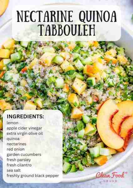 I completely adore this bright, flavor-packed Nectarine Quinoa Tabbouleh! Excellent idea for a fres...
