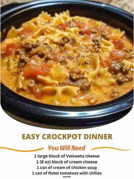 Easy Crockpot Dinner Ingredients: 1 large block of Velveeta cheese 1 (8 oz) block of cream cheese 1...