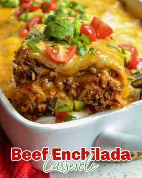 This Beef Enchilada Casserole Recipe is a cheesy and flavorful casserole packed with hearty, wholeso...