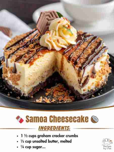 🥥🍫 Samoa Cheesecake 🍫🥥 A rich and creamy cheesecake inspired by the famous Samoa cookies, featur...