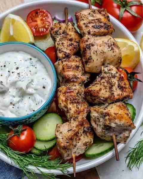 Grilled Chicken Skewers + Homemade Tzatziki for your weekend!