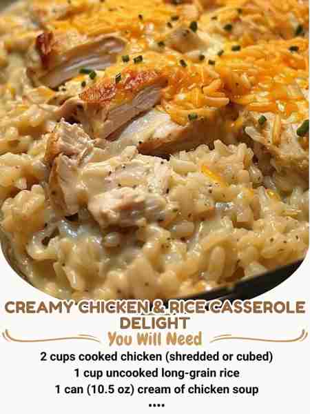 Creamy Chicken & Rice Casserole Delight! Looking for a dinner that's creamy, hearty, and oh-so-satis...