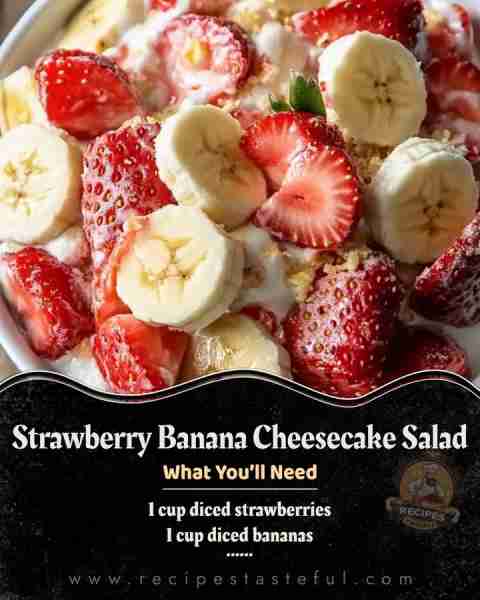 Strawberry Banana Cheesecake Salad 🍓🍌🍰 Ingredients: 1 cup diced strawberries 1 cup diced bananas...