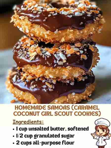 Homemade Samoas (Caramel Coconut Girl Scout Cookies) Ingredients: 1 cup unsalted butter, softened ½...
