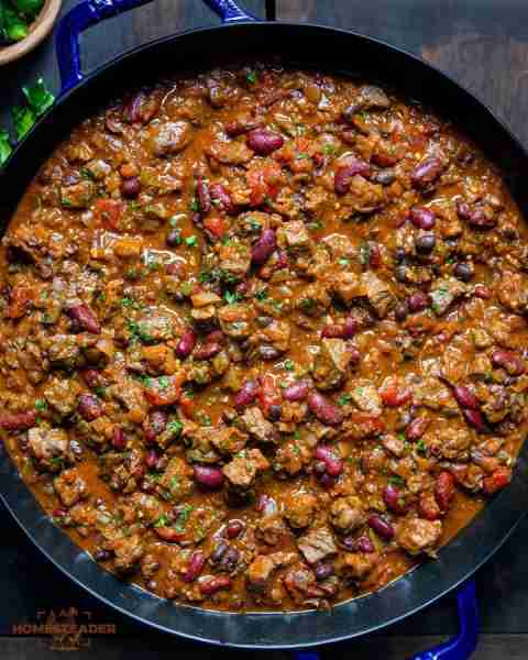 RECIPE: https://iamhomesteader.com/steak-chili/ This Steak Chili is as hearty as it is satisfying!