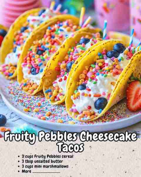 Fruity Pebbles Cheesecake Tacos – Colourful, Creamy & Crispy Fun in Every Bite! Ingredients (Makes...