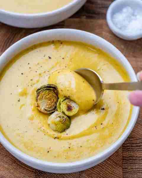 Cozy up with a bowl of creamy, cheesy, and oh-so-nourishing Roasted Brussels Sprouts Cheddar Soup! T...