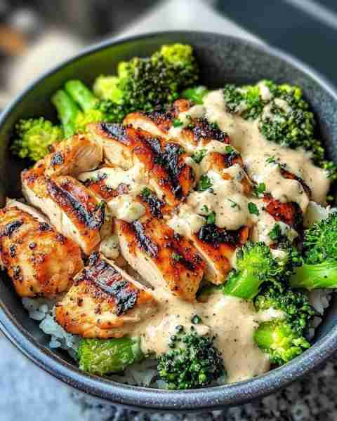 Grilled Chicken & Broccoli Rice Bowl Ingredients: 1 chicken breast (sliced or whole) 2 cups broccoli...