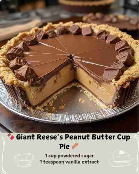 🍫 Giant Reese’s Peanut Butter Cup Pie 🥜 Ingredients: For the Crust: 2 cups chocolate cookie crumbs...