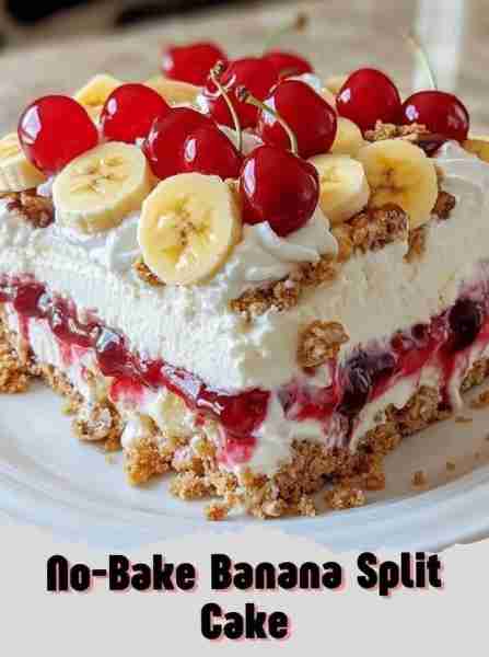 No-Bake Banana Split Cake - Don't LOSE this recipe ❤ Ingredients: 2 cups graham cracker crumbs 1/2 c...