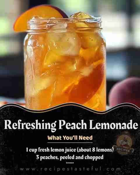 Refreshing Peach Lemonade 🍑🍋 🛒 Ingredients: 🍑 3 peaches, peeled and chopped 🍬 ¾ cup sugar 🍋 1...