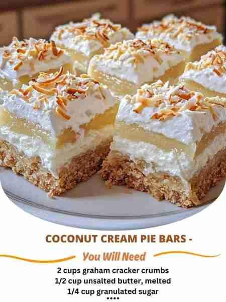 Coconut Cream Pie Bars - rich, creamy, and full of tropical flavor! Ingredients: For the crust: 2 cu...