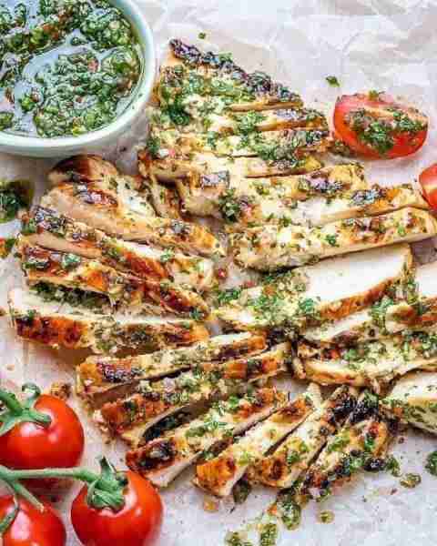 I enjoy grilled food year-round, and our Chimichurri Marinated Chicken is definitely on my top faves...