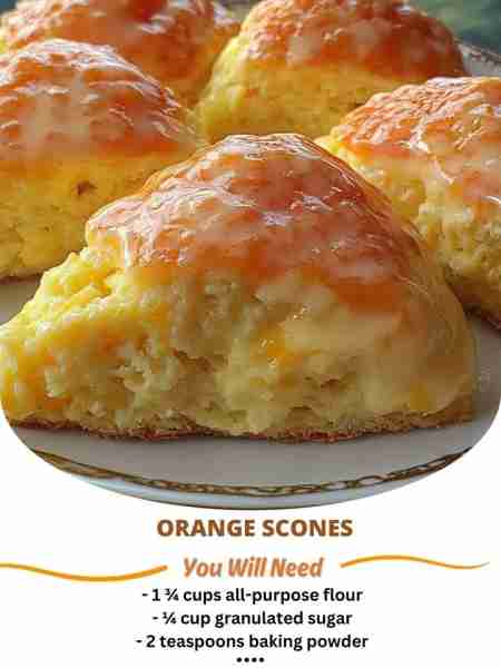 🍊 Orange Scones 🍊 🔹 Ingredients: - 1 ¾ cups all-purpose flour 🍚 - ¼ cup granulated sugar 🍬 - 2...