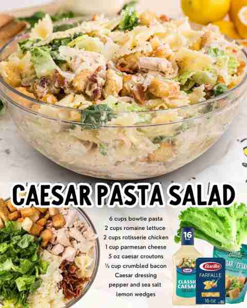 Absolutely delicious caesar pasta salad! Check the comments for full recipe ~~ ingredients: 6 cups c...