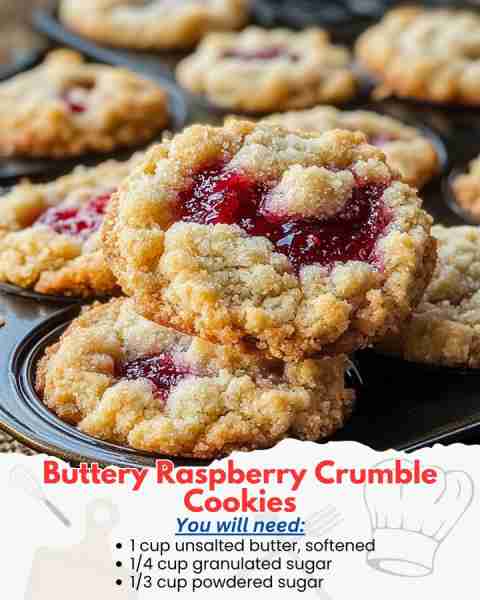 Buttery Raspberry Crumble Cookies 🍪💕 Ingredients: 1 cup unsalted butter, softened 1/4 cup granulat...