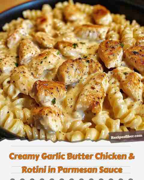 Creamy Garlic Butter Chicken & Rotini in Parmesan Sauce 🍝🥳 A delicious and creamy pasta dish perf...