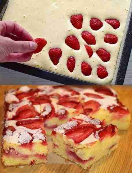 Strawberry sponge cake from the tray, ready for the oven in 5 minutes 1 packet of vanilla sugar 1 pa...