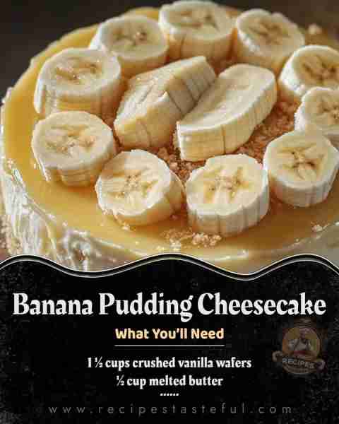 Heavenly Banana Pudding Cheesecake 🍌🧁 Ingredients: For the Crust: 1 ½ cups crushed vanilla wafers...