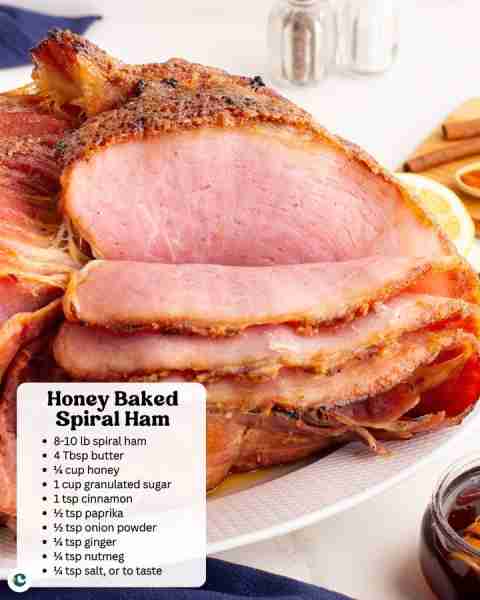 HONEY BAKED SPIRAL HAM 🔸 8-10 lb spiral ham 🔸 4 Tbsp butter 🔸 ¼ cup honey 🔸 1 cup granulated sug...
