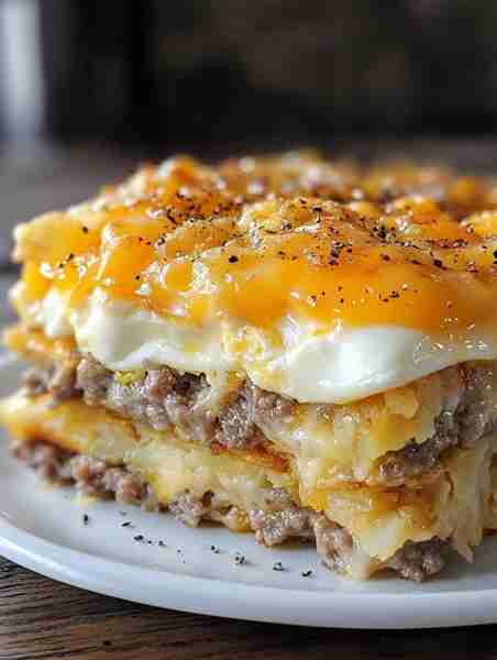 Creamy Sausage & Egg Casserole 🥓🥔💛 This creamy, savory Breakfast Casserole combines all your morn...