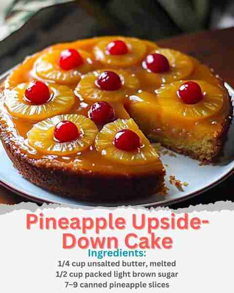 Pineapple Upside-Down Cake Ingredients: For the topping: 1/4 cup unsalted butter, melted 1/2 cup pac...