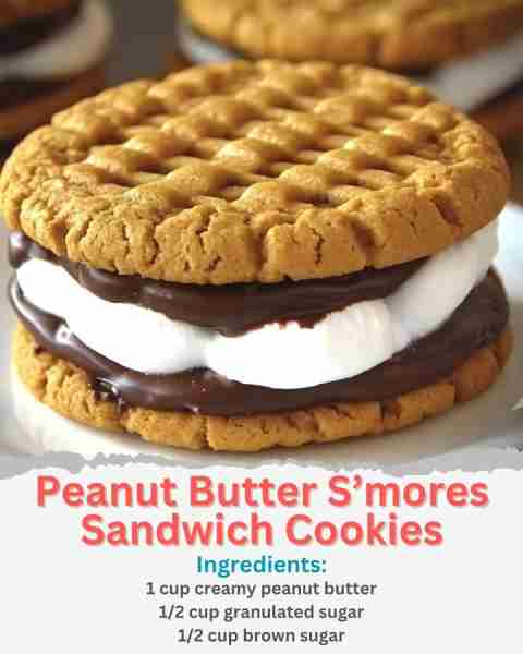 Peanut Butter S’mores Sandwich Cookies Ingredients: For the Peanut Butter Cookies: 1 cup creamy pean...