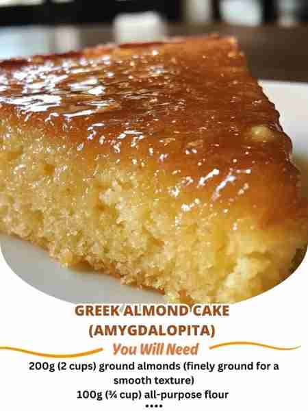 Greek Almond Cake (Amygdalopita) Ingredients: 200g (2 cups) ground almonds (finely ground for a smoo...