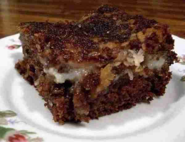 German Chocolate Upside Down Cake 1 cup sweetened flaked coconut... 1 cup pecans, finely chopped 3 1...