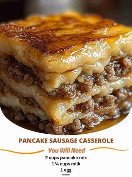 Pancake Sausage Casserole The perfect breakfast bake with layers of fluffy pancake batter and savory...