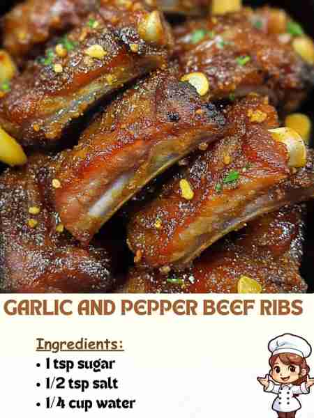 Garlic and Pepper Beef Ribs Ingredients: 1 tsp sugar 1/2 tsp salt 1/4 cup water