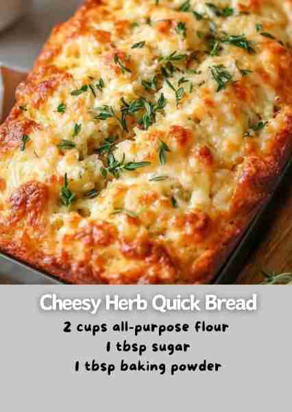 🍞🧀 Cheesy Herb Quick Bread – Perfect for Any Meal! 🌿 A soft, flavorful bread infused with cheddar...