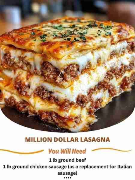 Million Dollar Lasagna Ingredients: 1 lb ground beef 1 lb ground chicken sausage (as a replacement f...
