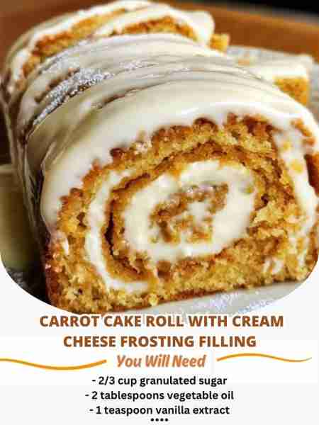Carrot Cake Roll with Cream Cheese Frosting Filling 🎂 Delight in this sweet and moist dessert! 📋 I...