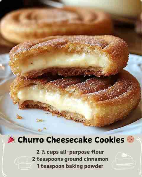 🎉 Churro Cheesecake Cookies 🍪 Ingredients For the Cookie Dough: 1 cup unsalted butter 1 cup granul...