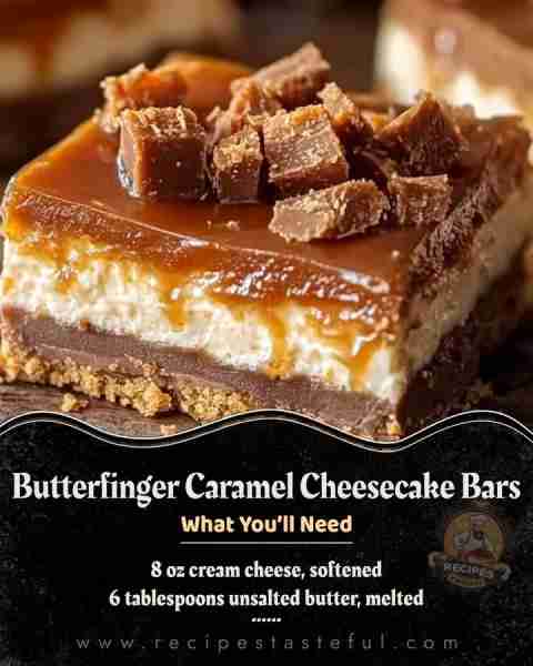 Butterfinger Caramel Cheesecake Bars Ingredients For the Crust: 1 ½ cups graham cracker crumbs (abou...