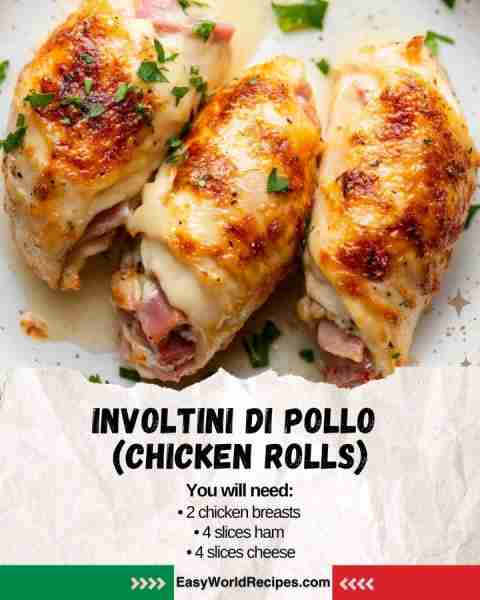 🇮🇹 Involtini di Pollo (Chicken Rolls) ❤️✨ Tender chicken breasts rolled with ham and cheese, then b...