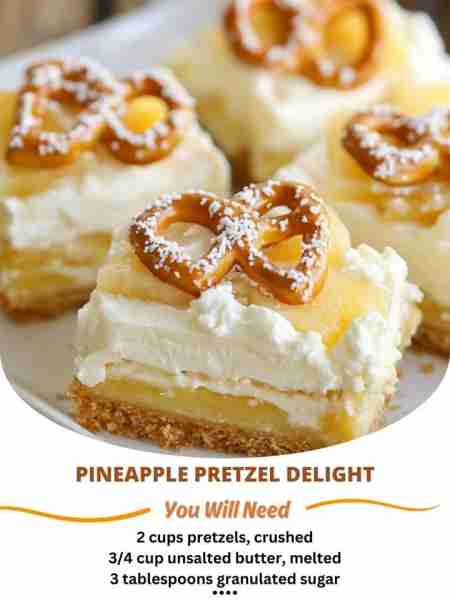 Pineapple Pretzel Delight Pineapple Pretzel Crunch Delight Ingredients: For the pretzel crust: 2 cup...